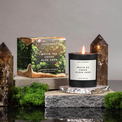 ENVIRONMENT Inspired by 5-Star Resort WSTN Candle, 8oz Luxury Coconut Apricot Wax Candles for Home (White Tea | Cedar | Aloe Vera) Home Fragrance Products, 1 Wick Candle, Vegan & Cruelty-Free