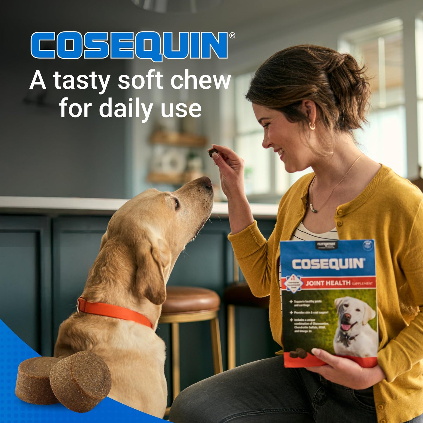 Nutramax Cosequin for Dogs Joint Health Supplement, Contains Glucosamine, Plus Chondroitin, MSM and Omega-3s, Supports Joint and Skin and Coat Health, Soft Chews, 120 Count