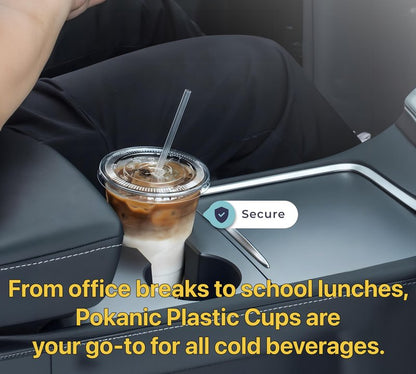 Pokanic Plastic Clear Cups [16 oz] with Lids and Straws [100 Set] Disposable Cold Beverage Drinking Iced Coffee Water Juice Tea Party Travel Cafe School Office Home Kitchen (100 Set, 16 oz)
