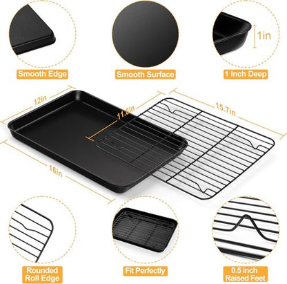 E-far Nonstick Baking Sheet Set - Heavy-Duty 16x12 Inch Cookie Pans with Cooling Racks | Non-Toxic & Easy Clean