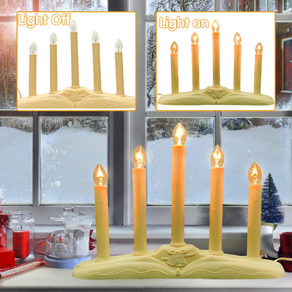 Pallerina Window Candles for Christmas, Battery Operated or Electric LED Flameless Taper Candlesticks with Timer and Sensor for Holiday Home Window Decoration, Ivory Base, 5-Light Set