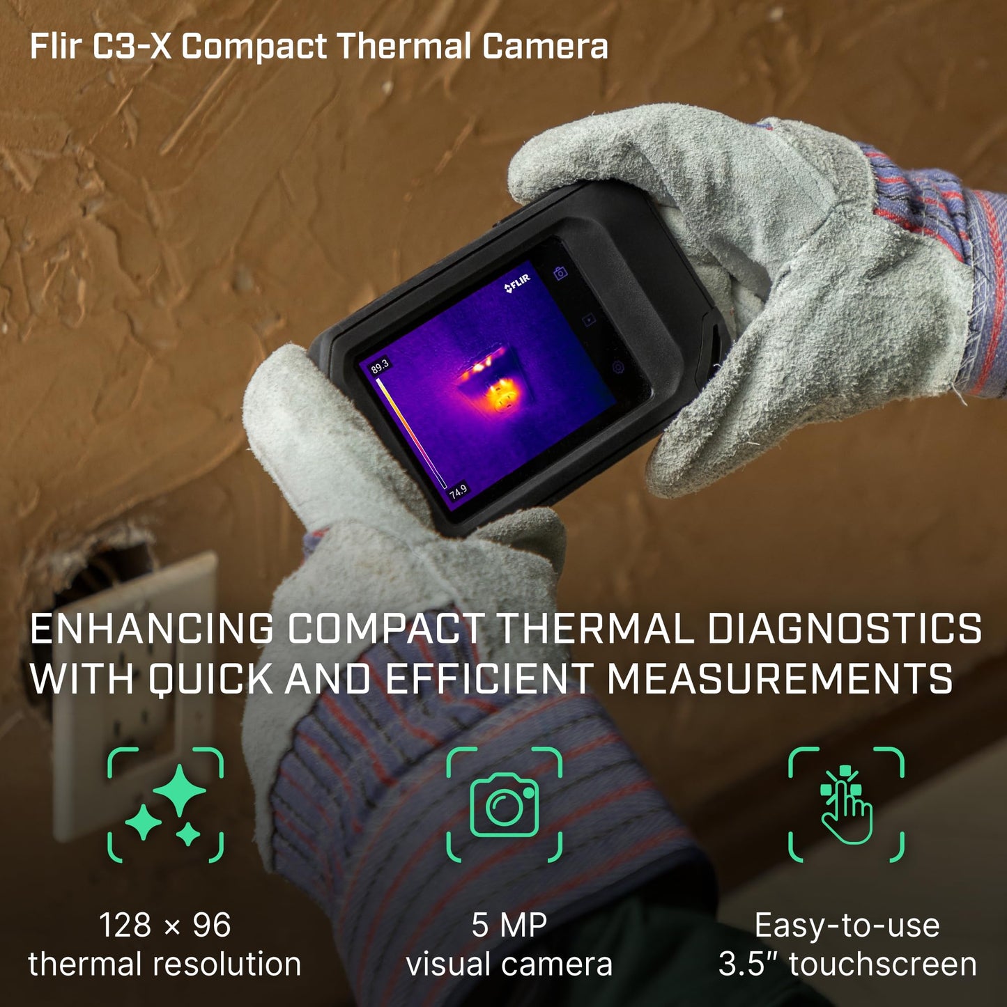 FLIR C3-X Compact Thermal Imaging Camera with WiFi, High Resolution Infrared Imager for Inspection, Electrical, Mechanical, Building, and HVAC Applications