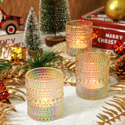 SUPMIND 24 Pcs Votive Candle Holders, Glass Holders Bulk for Table Centerpiece, Tea Lights Candle Holders for Wedding Shower, Party and Home Decor Iridescent