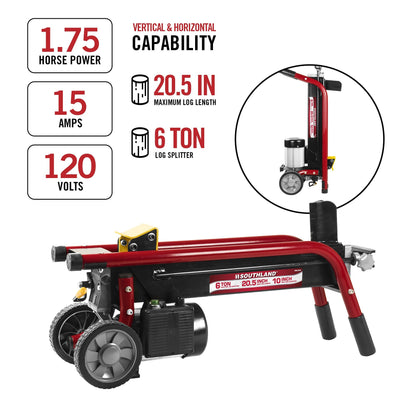 Southland Outdoor Power Equipment SELS60 6 Ton Electric Log Splitter, Red