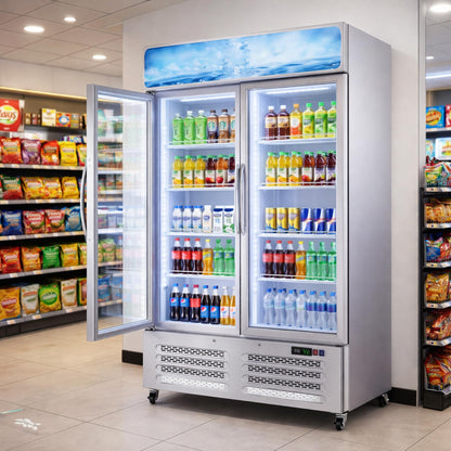 Commercial Refrigerator, 25.3 Cu Ft Commercial Merchandiser Refrigerator, Upright Beverage Display Cooler with 2 Glass Door and LED Light, Large Business Cooler for Home Restaurant Grocery Stores