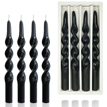 Halloween Taper Candle Black Candles - 4 PCS Spiral Candles Unscented Twisted Candlesticks 10 inch for Christmas Dinner Wedding Home Decor, Relaxation & All Occasions
