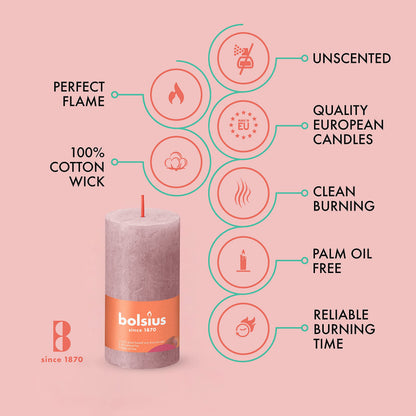 BOLSIUS 4 Pack Ash Rose Rustic Pillar Candles - 2 X 4 Inches - Premium European Quality - Includes Natural Plant-Based Wax - Unscented Dripless Smokeless 30 Hour Party Décor and Wedding Candles