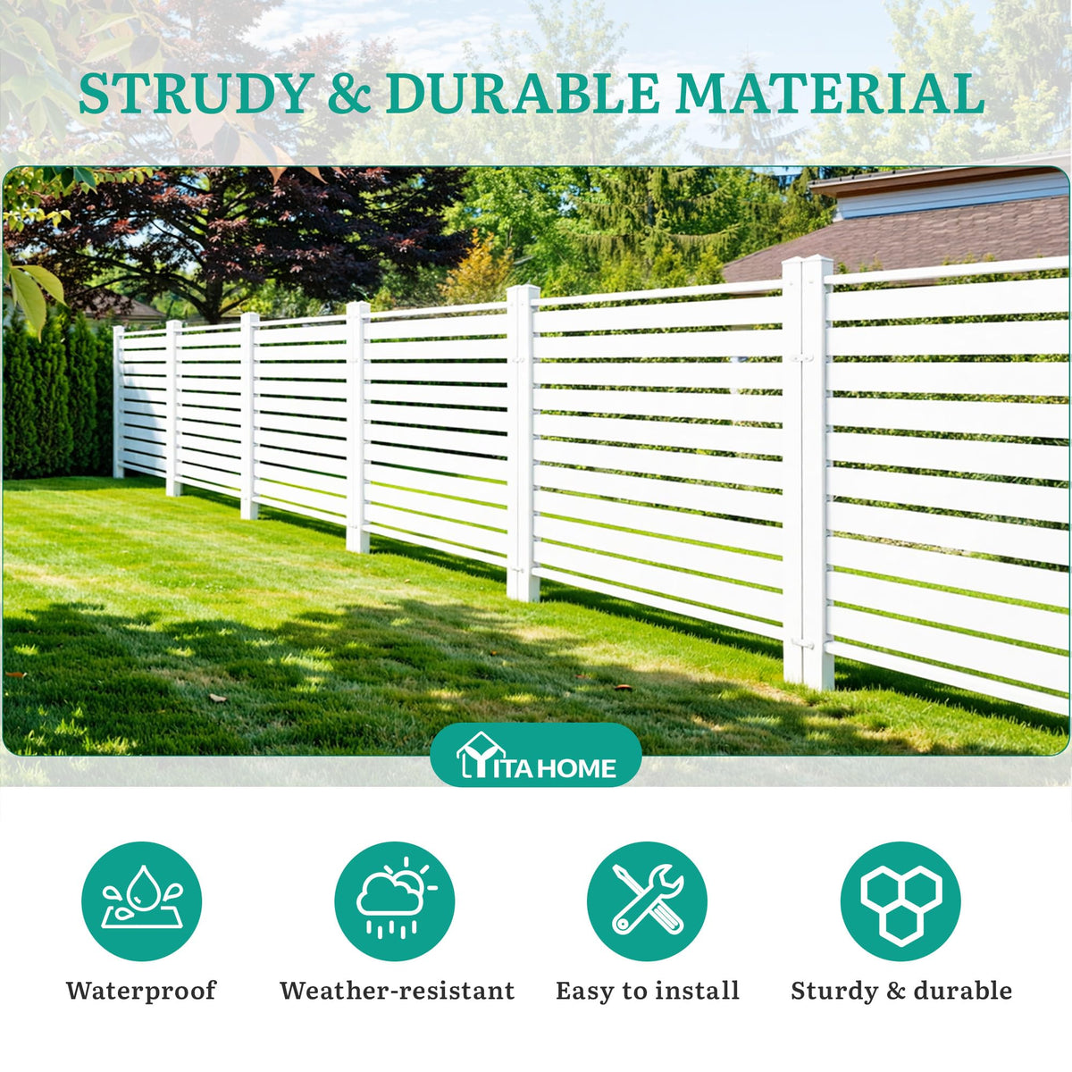 YITAHOME 44" W X 44" H Air Conditioner Fence Privacy Screen with Metal Stakes, Outdoor Trash Can Enclosure, Vinyl Pool Equipment Enclosure (2 Panels)