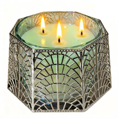 Dorephine 3 Wick Candle Holder, Shell Design Candle Jar Holder for 4-Inch Diameter Jars (5.25" D x 3.5" H), Rose Gold Metal, Coastal Decor