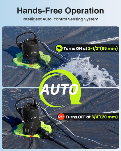 TaskStar 3035 GPH Automatic Pool Cover Pump with 23ft Hose Kit, 1/3 HP Submersible Water Pump with Anti-Clogging Filter Net & 3/4” Check Valve Adapter for Swimming Pool, Hot Tubs, Pond, Rooftops