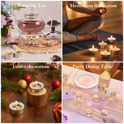 48 Pack Lavender Scented Tealight Candles with Real Petals, Natural Soy Wax 6H Burn Time, Non-Toxic Smokeless Scented for Bath, Wedding, Decor