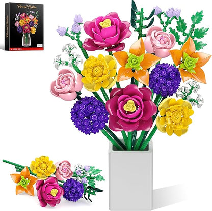 zinat Flower Building Blocks Set 933PCS Aesthetic Botanical Construction Kit DIY Artificial Flower Decor Home Desk Decor Elegant Home Display for Women and Girls Ages 8+