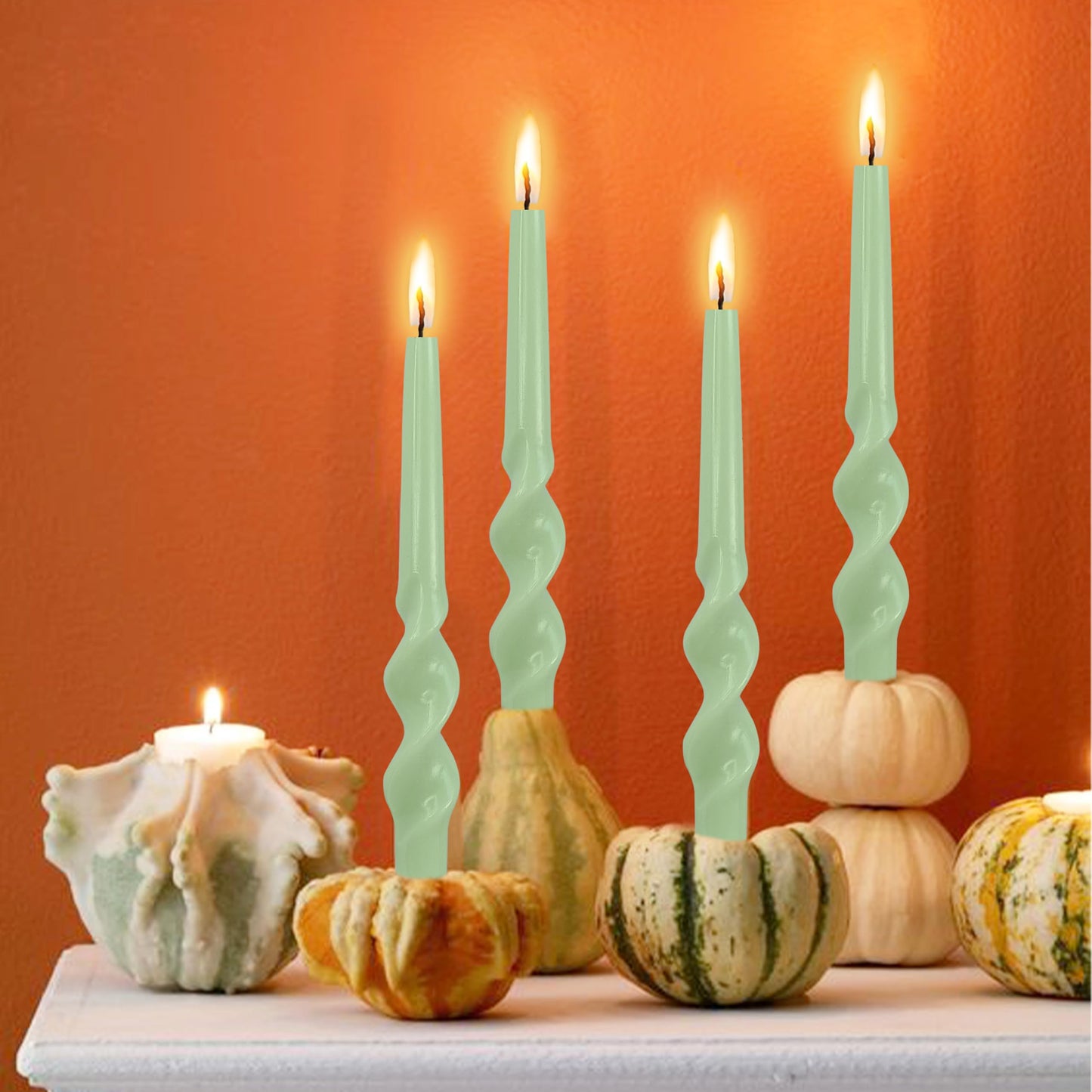 4 Pack Green Spiral Taper Candles Unscented Tapered Candles Twisted Candle 10 Inch Smokeless Tall Candlesticks for Weddings Dinner Parties Home Decor