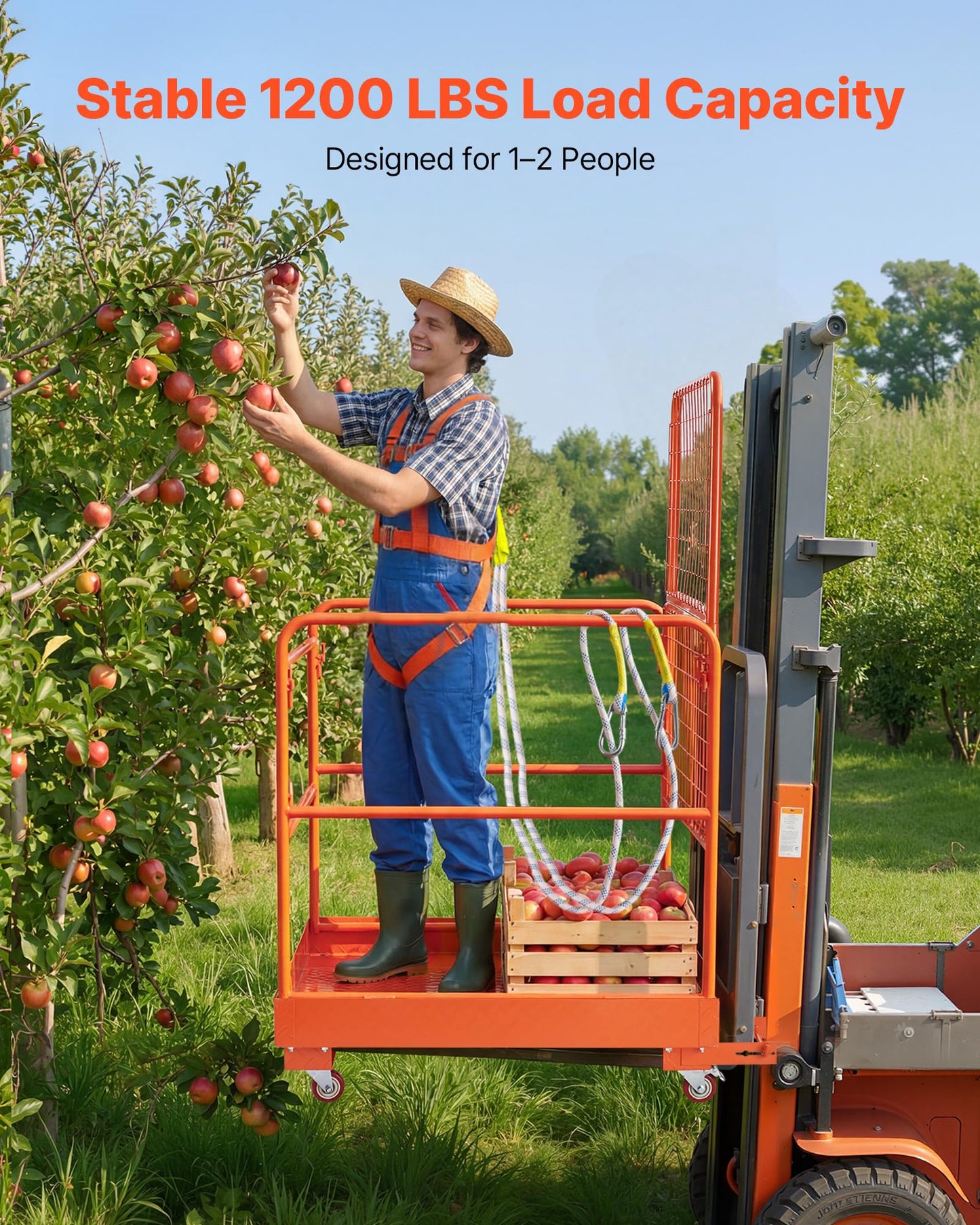 VEVOR Forklift Man Basket, 36.2 x 41.1 Inch Forklift Safety Cage with 4 Wheels, 1200 lbs Capacity, Heavy Duty Work Platform Collapsible Lift Basket, Safety Harness, for Aerial Work Lifting Loader