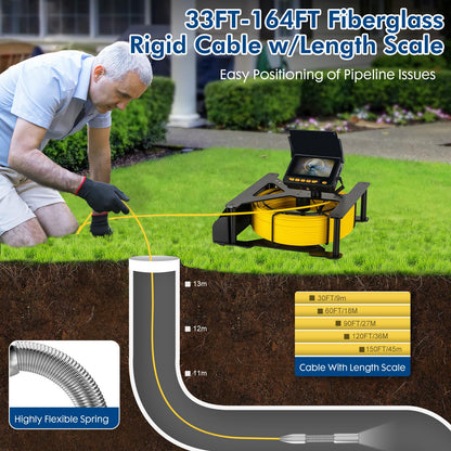 Sewer Camera 100FT,Waterproof JQKJCAM Plumbing Sewer Drain Snake Camera w/Light,4.3'' HD 32GB DVR Screen,Distance Counter,3.5''Roller Guide,17MM Sewer Scope for>=1'' Pipe Line Duct Inspection