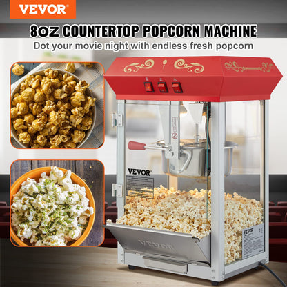 VEVOR Electric Cotton Candy Machine, 1000W Commercial Floss Maker with Stainless Steel Bowl & Commercial Popcorn Machine, 8 Oz Kettle, 850 W Countertop Popcorn Maker for 48 Cups per Batch