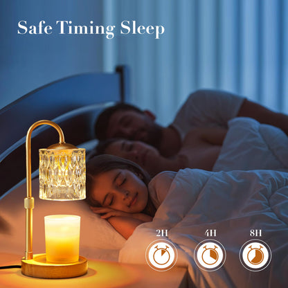 Briever Dimmable Candle Warmer Lamp with Timer, Height Adjustable Electric Candle Wax Warmer, Christmas Birthday Gifts for Women Mom, House Warming Gifts New Home Room Decor, Solid Wood Base