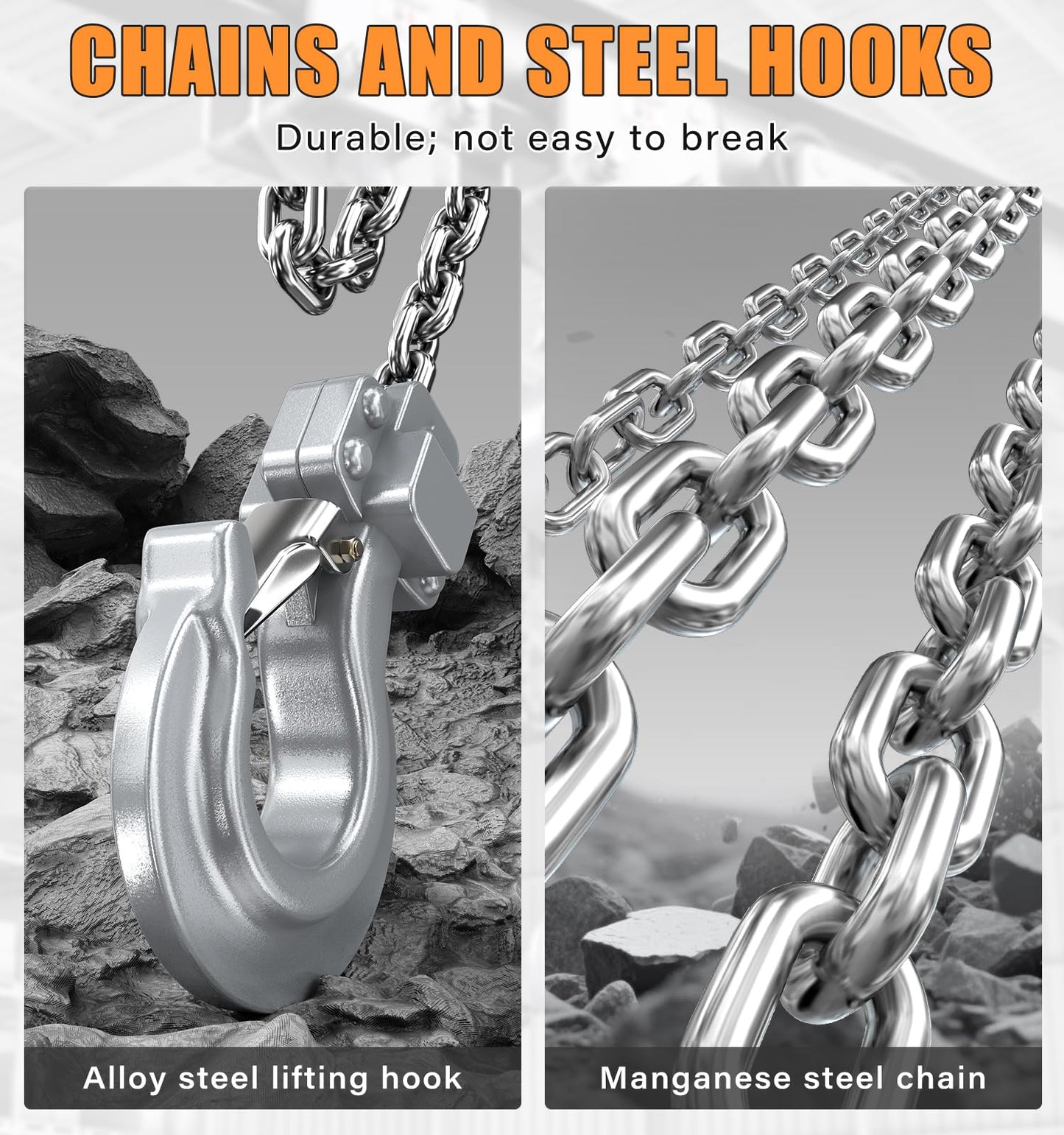 HUGOASIS Aluminum Alloy Hand Chain Hoist 1 Ton 2200lbs Capacity 10ft,Portable Dual Brake Chain Block with Galvanized Chain, 360° Swivel Hook for Garage Warehouse Construction, Workshop Lifting,Sliver