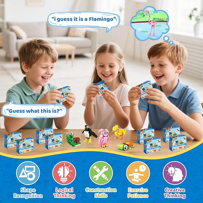 24 Packs Party Favors for Kids – 779 PCS 6-in-1 &amp 12-in-1 Animal Building Blocks Set with Animal Cards – Goodie Bag Fillers Classroom Prizes Birthday &amp Easter Gifts for Kids Ages 6-12