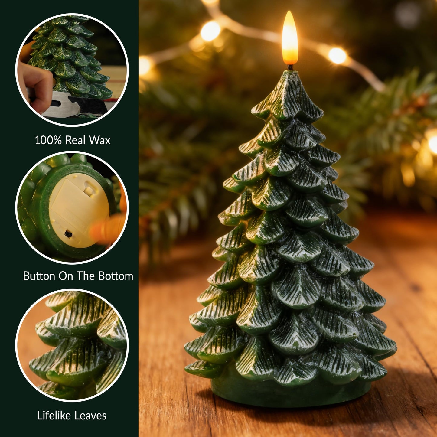 Sttokilly 2Pcs Christmas Tree Flameless Candles with Remote and Timer,LED Candles Battery Operated,Real Wax Window Candlesticks with Flickering 3D Flame for Christmas Decoration