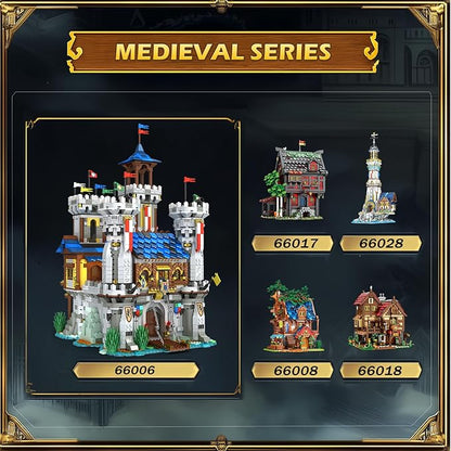 Reobrix Medieval Castle Building Sets for Adults Medieval Architecture Set with Light Collectible Model or Home Office Decor Street View House Building Kits 66006