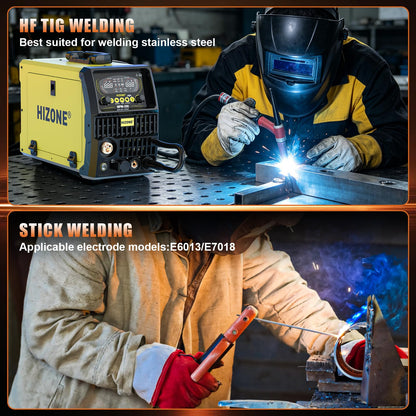 HIZONE Multifunctional Welders Plasma Cutter Combo 200A，8 in 1 Multiprocess Welder Gas MIG/PULSE MIG/MAG/Flux Gasless MIG/HF TIG/Stick/CUT/SPOT MIG 110/220V Dual Voltage Aluminum Welding Machine