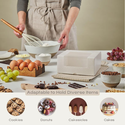 Boxes Craftory Pack of 10 Bakery Boxes with Window (11.81" x 8.66" x 3.14") - Ideal for Cookie with Window, Pastry and Small Charcuterie, White Leather