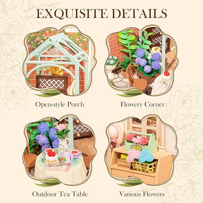 ROBOTIME Super Creator Toy Building Set DIY Miniature House Kit with LED Tiny Room Making Kit Expandable Plastic Craft Toy for Creative Play Home Decor Unique Hobby Gift (Blooming Tea Garden)