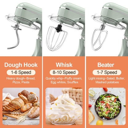 CEBORY 3-IN-1 Electric Stand Mixer, 6.5QT Bowl 660W 10-Speed Kitchen Mixer, Household Food Mixers include Dough Hook, Beater and Whisk, Bread Cake Mixer for Baking and Most Home Cooks, Green