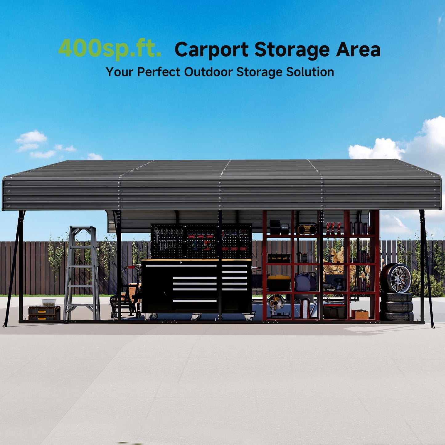 20x20FT Heavy Duty Metal Carport,Outdoor Garage with Removable Sidewalls & Doors, Heavy Duty Steel Frame and Galvanized Roof for Cars and Boats, Gray