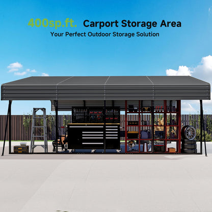 20x20FT Heavy Duty Metal Carport,Outdoor Garage with Removable Sidewalls & Doors, Heavy Duty Steel Frame and Galvanized Roof for Cars and Boats, Gray