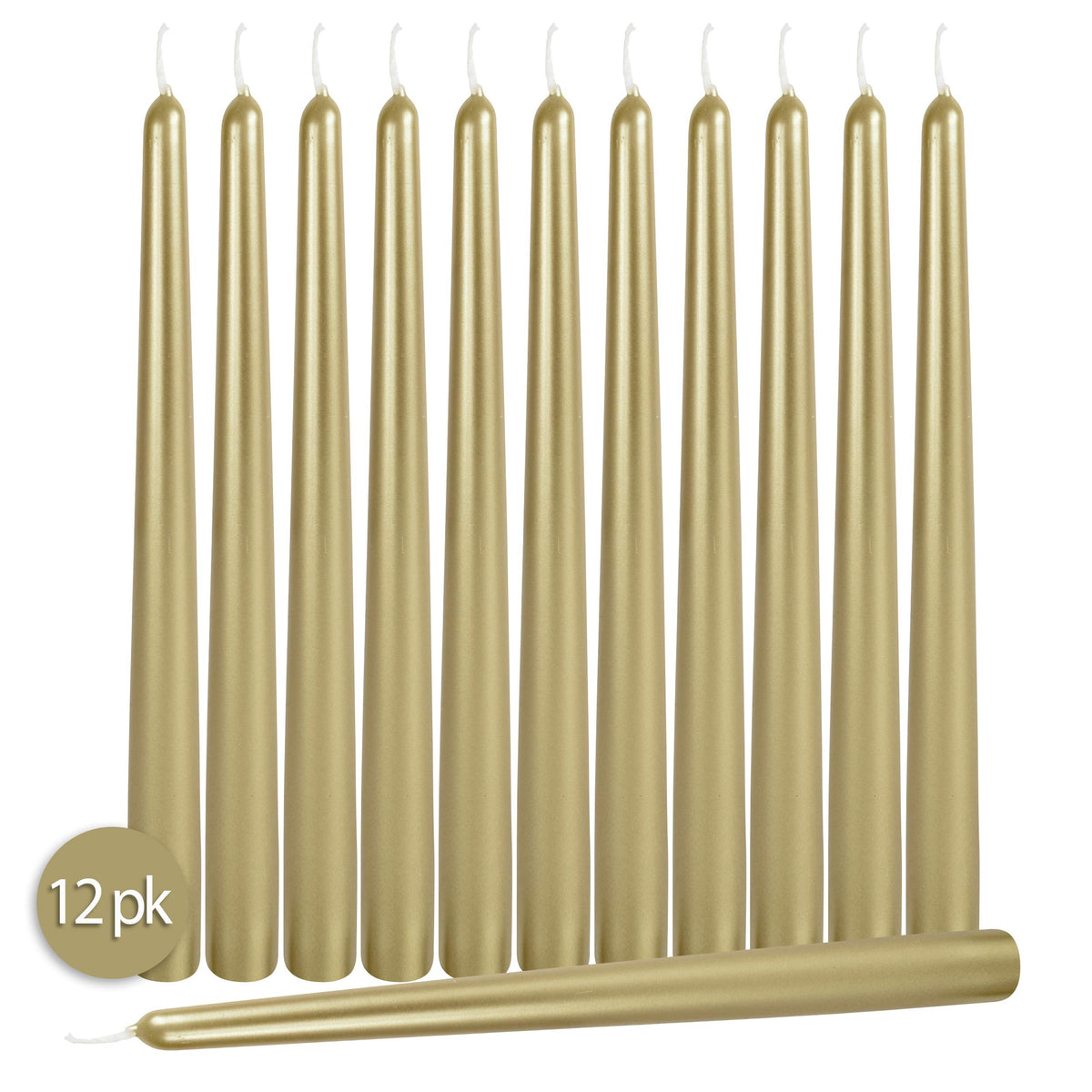 Hyoola Tall Metallic Cream Gold Taper Candles - 12 Inch - Dripless - 12 Pack - 10 Hour Burn Time