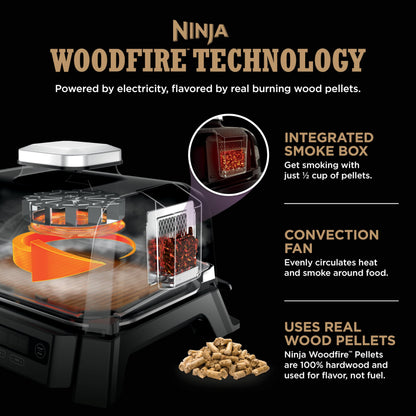 Ninja Woodfire Outdoor Grill & Smoker, 4-in-1 Functionality, Grill, Smoke, Bake, Roast, Authentic Woodfire Flavors, Electric Heat, OG301