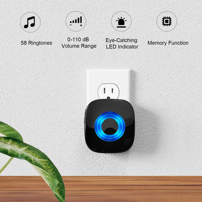 Wireless Doorbell - PHYSEN Door bell Chimes with Mute Mode - 58 Ringtones&5 Volume Levels Operating at 1300-ft Range LED Strobe, 2 Transmitters+3 Receivers Waterproof Doorbell Kit for Home/Classroom