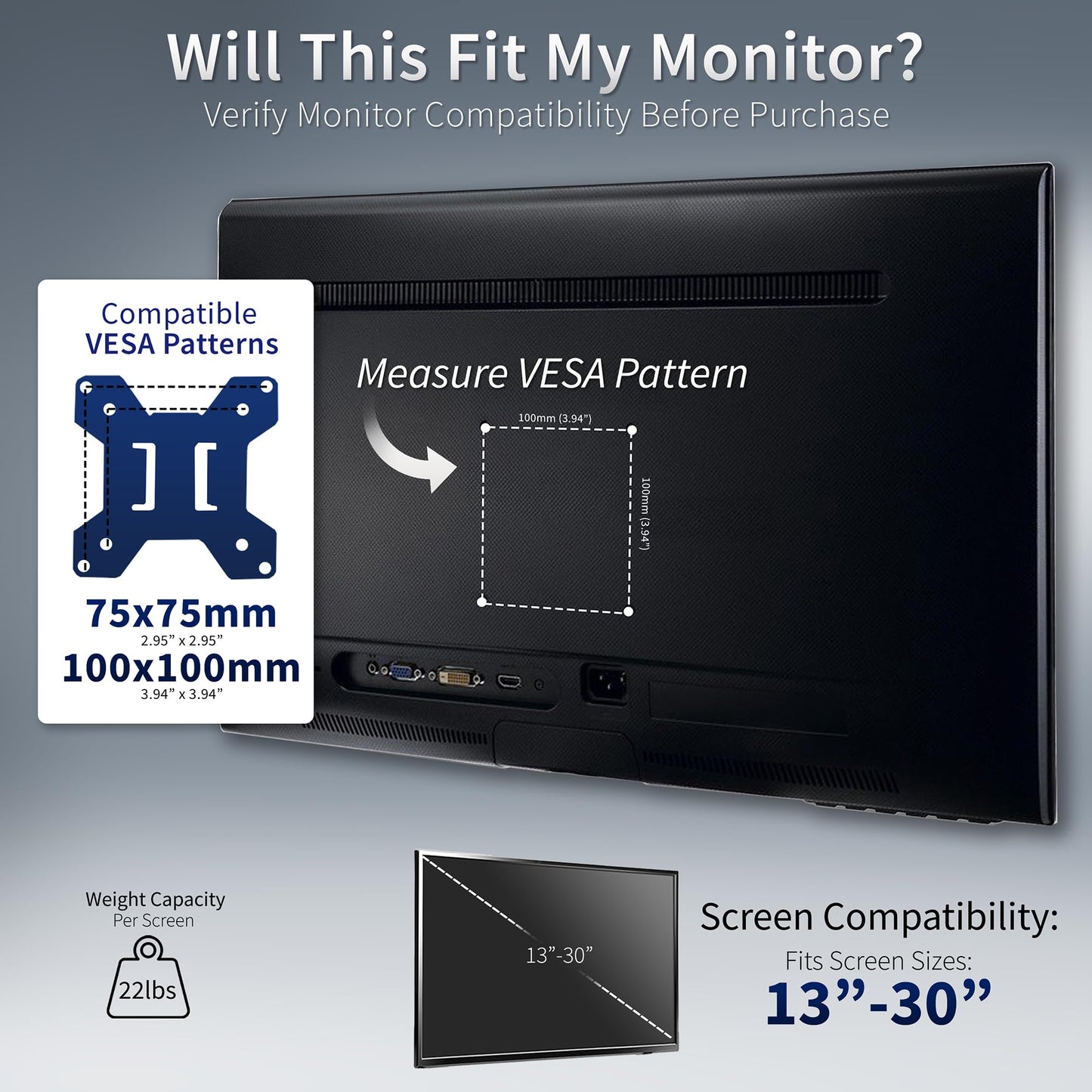 VIVO Dual Monitor Desk Mount, Holds 2 Computer Screens up to 30 inches and 22lbs Each, Heavy Duty Fully Adjustable Steel Stand with C-Clamp and Grommet, Black, STAND-V002