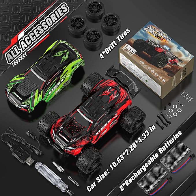 1:18 RC Cars 2.4GHz 4WD High Speed 40 KM/H Remote Control car with Drift Wheel All Terrain Off Road Monster Truck RC Drift Car with Gyro for Adults Boys 8-12