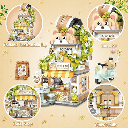 Street View Coffee Shop Mini Building Blocks MOC Creative Building Toys Cute Animals Building Set for Girls 6-12 Simulation Architecture Construction Toy Gift Idea for Kids Adults (1077 PCS)