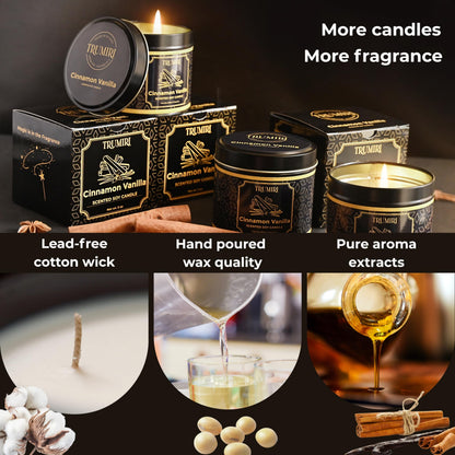 Vanilla Candle with Cinnamon Strong Scented Soy Candel Clean Non Toxic Velas Aromáticas for Women Gift for Fall Christmas Holidays Pack of 3 5Oz Decorative Tin Jars with Lids