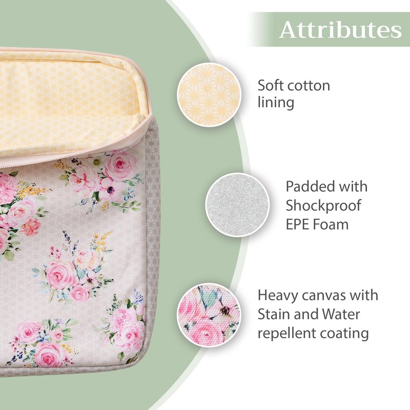 Maison d'Hermine Laptop Sleeve case Upto 13.5 inch Stain and Water Repellent Cotton Canvas Easter Gifts - Sweet Rose Lavender