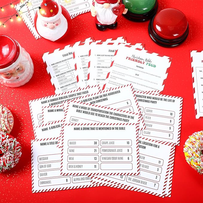 Christmas Bible Friendly Feud Game with 2 Answer Buzzers Religious Card Board Game Night Church Group Fun Trivia Quiz for Xmas Holiday Party Office Class Team Building