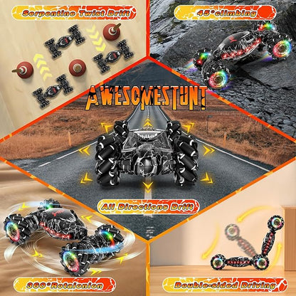 RC Stunt Car 2.4GHz LED Gesture Sensing 4WD Double Sided Rotation with Lights and Music All Terrain Rotation Drift Car - Birthday Gifts for Boys &amp Girls (Black)