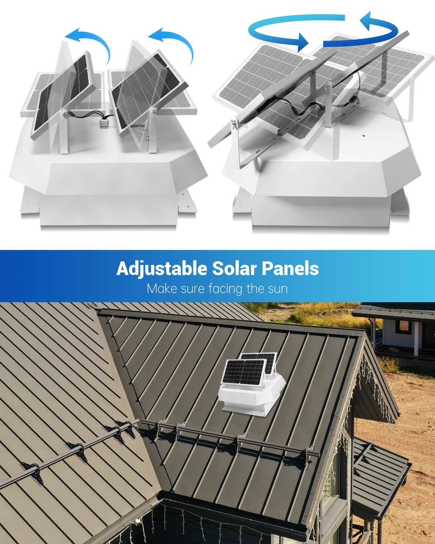 Solar Powered Roof Vent Fan with Four High-Speed Fans, Ventilation and Cooling Solar Attic Exhaust Fan, Suitable for Lofts, Shops, Garages