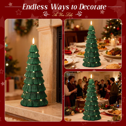 AFINETH Christmas Tree Candles with Remote, Christmas Flameless Candles with Embedded Star String Fairy Lights, Battery Operated Candles, Flickering Xmas Flameless Candles for Table Decor