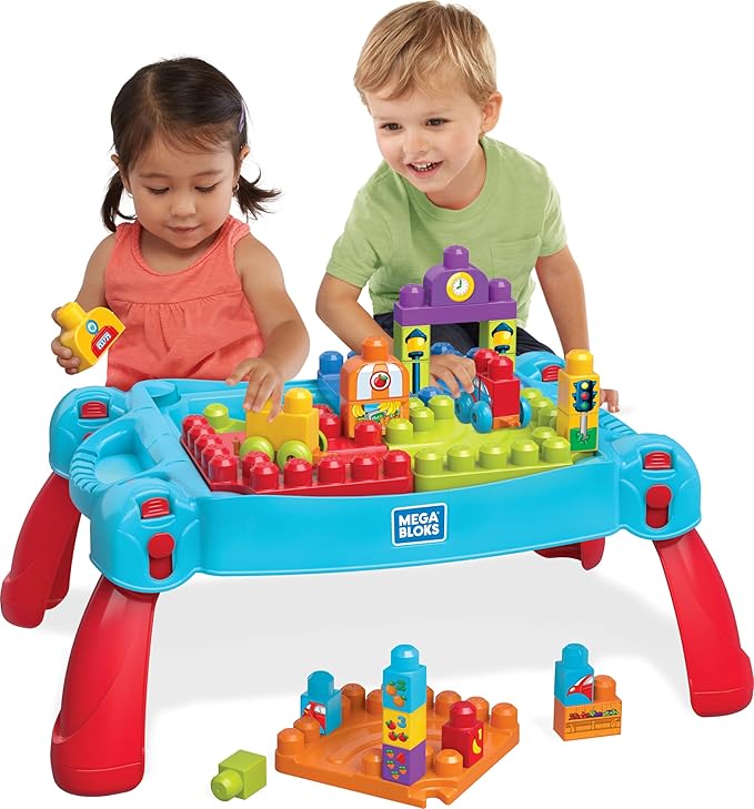 Mega Bloks First Builders Build 'n Learn Table with Big Building Blocks Building Toys for Toddlers (30 Pieces)