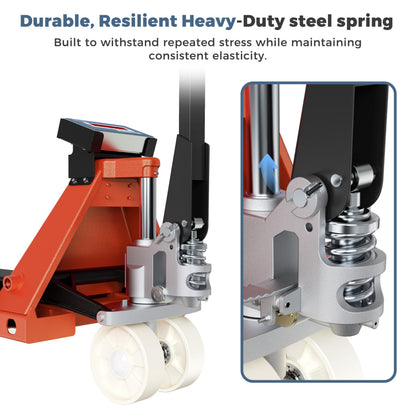 SOCOME Pallet Jack Scale with Digital Indicator, Heavy Duty Industrial Fork Floor Scale for Warehouse, Shiping, Post, 4400 lb x 1 lb, 54" x 27" Fork Size, 2 Pieces, Tangerine