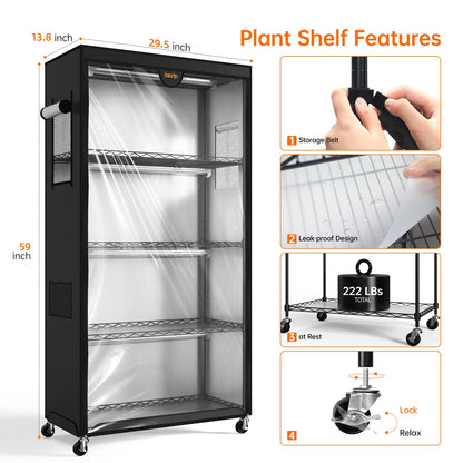 Bstrip Indoor Greenhouse with Grow Light, Plant Stand with 4 Pack 24W Full Spectrum Plant Lights , Plant Shelf with Tent for Indoor Plant, Seed Starting, Seed Tray, 29.5"x13.8"x59"