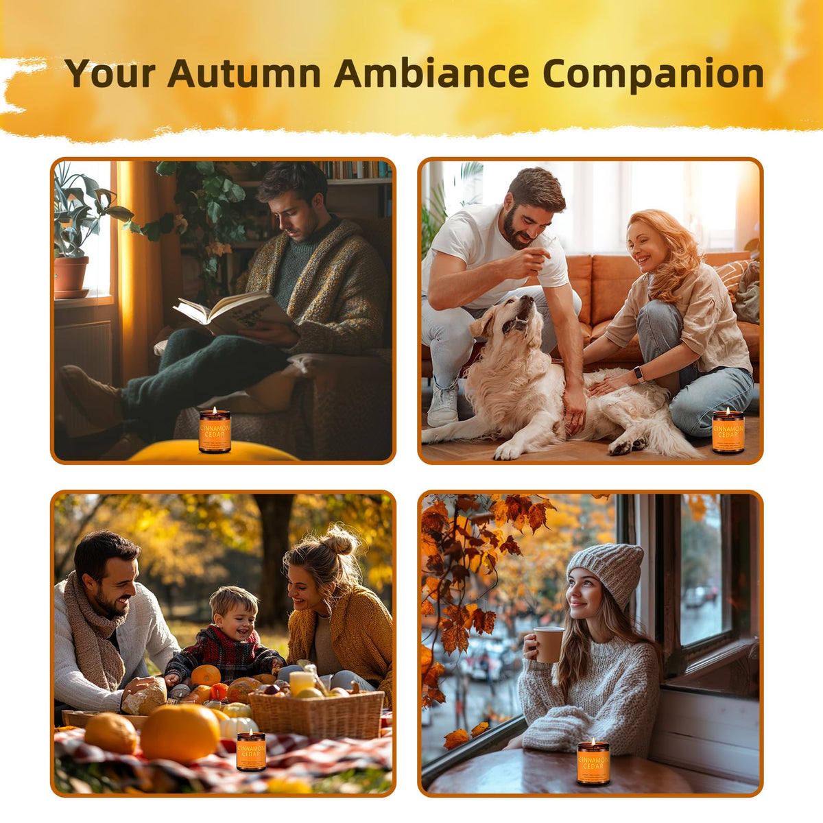 Fall Candles, Cinnamon & Cedar Scented Soy Candles, Autumn/Holiday/Halloween/Birthday/Christmas Gifts for Women & Men, 50-Hours Burning Time (7Oz)
