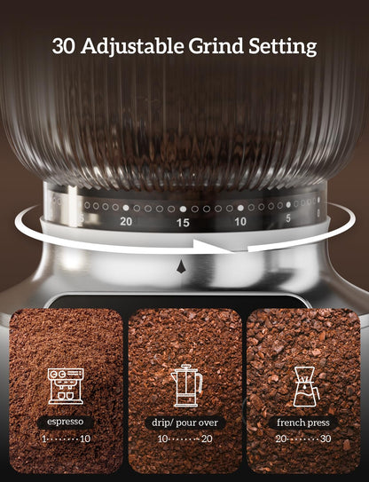 Neretva Espresso Grinder, 2 in 1 Professional Coffee Bean Grinder Stainless Steel Suit 51~58mm Portafilter Burr Coffee Grinder 30 Precise Setting&Anti-Static for Espresso/French Press/Drip/Moka-White