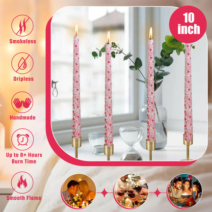 10 Inch Printed Candle Love Pattern Smokeless Unscented Candle Sticks Suitable for Anniversary Express Love Evening Wedding, Bohemian Seaside Theme Home Decor, 4 Pack