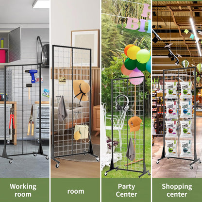 RCZSCBK 1-Pack Grid Wall Panels, 2' X 5.5' Ft Gridwall Panel Display Stand, Heavy Movable Floorstanding Detachable Gird Wall Panels,Suitable for Art Fairs(Lncludes 4-Pack Mesh Accessories)
